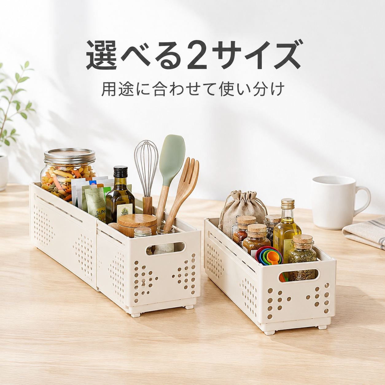 伸縮式キッチン収納バスケット