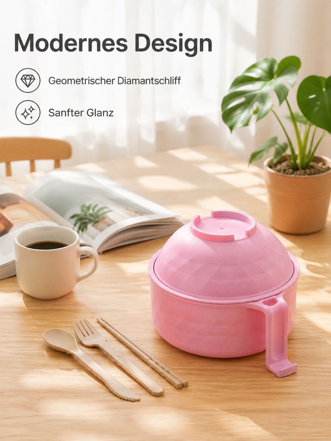 Großes Instant-Nudel-Schüssel-Set aus Weizenstroh – Komplettansicht
