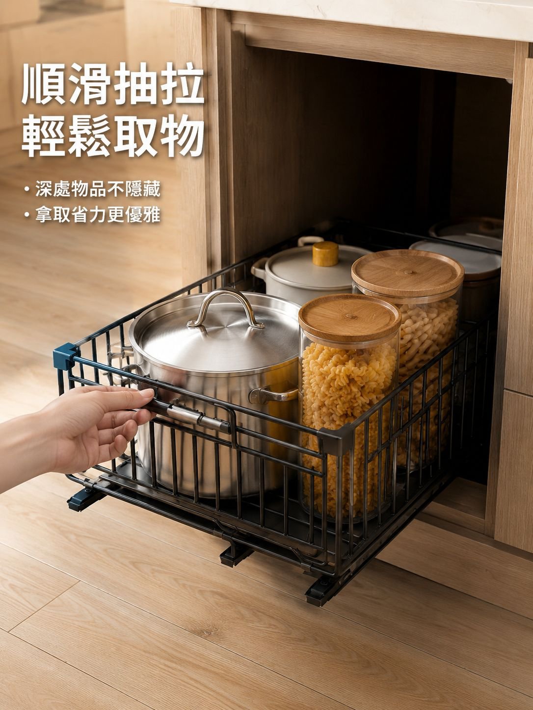 伸縮拉籃廚房深櫃抽拉置物架