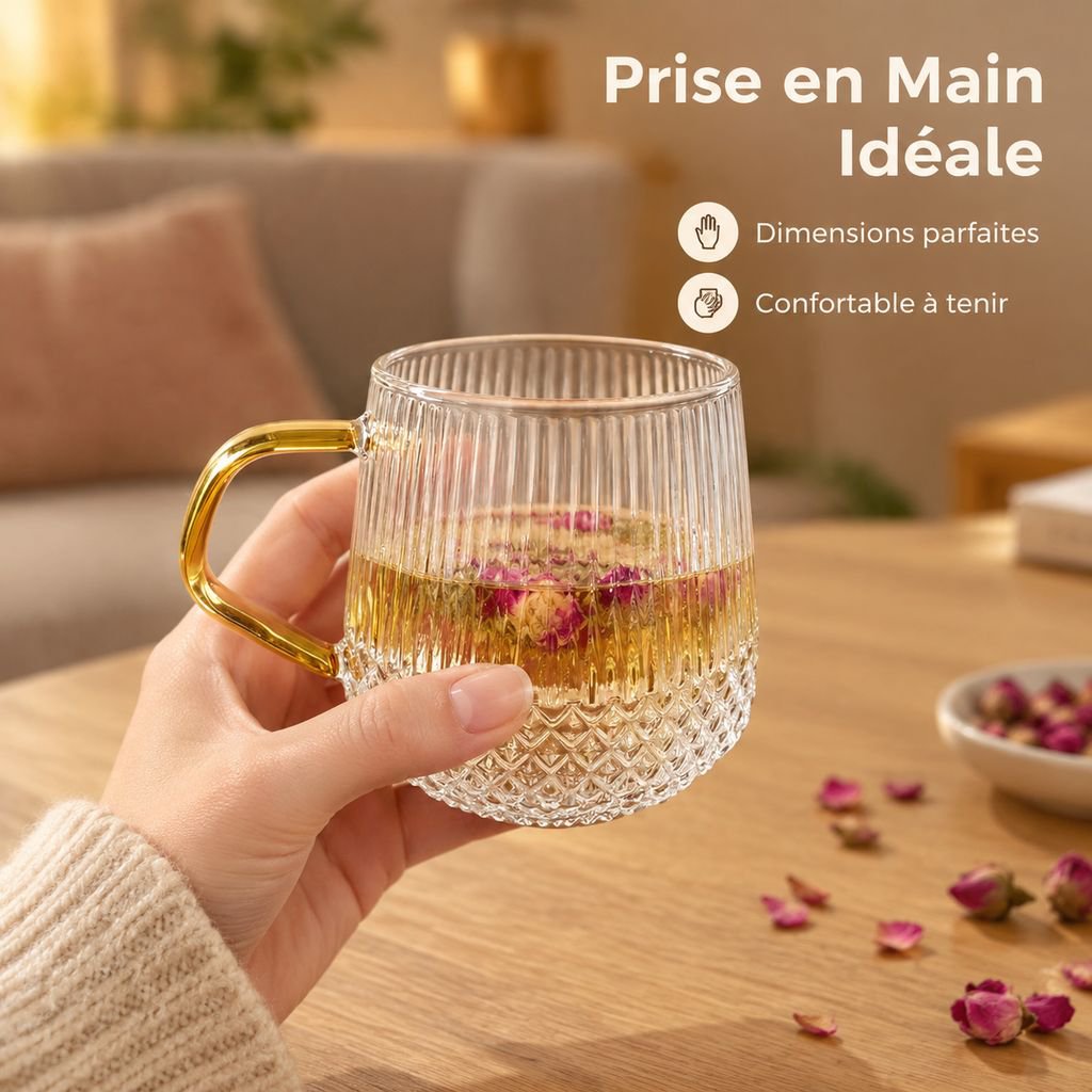 Vue rapprochée des rayures décoratives sur la tasse en verre