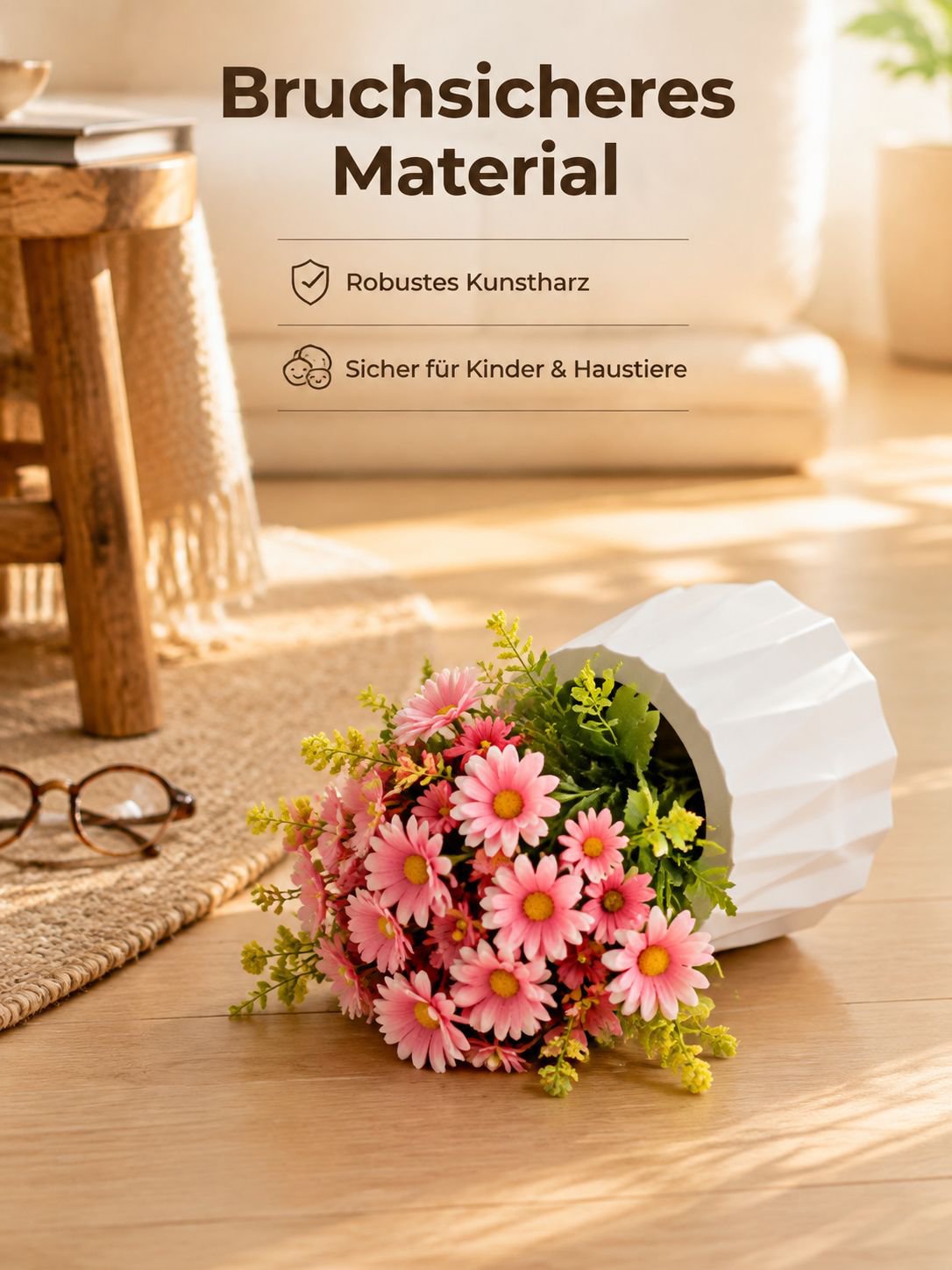 Juteseil-Deko-Vase mit künstlichen Blumen für Zuhause