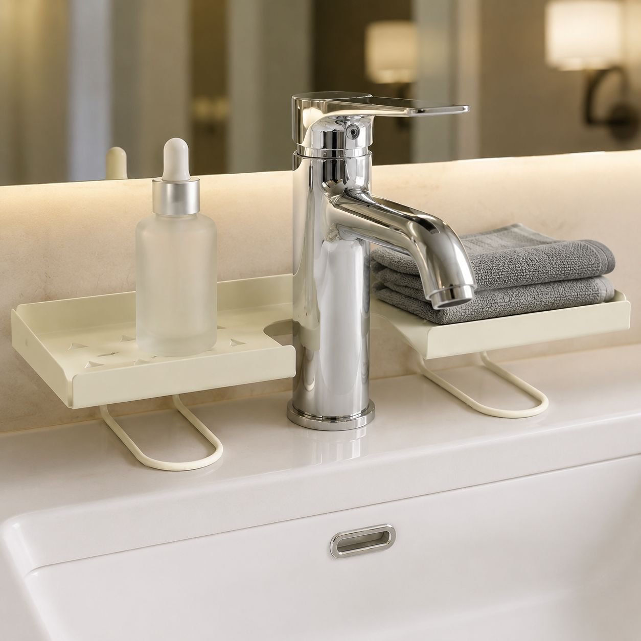 Bathroom faucet plant stand, bathroom countertop folding shelf, toilet vanity mirror storage solutio