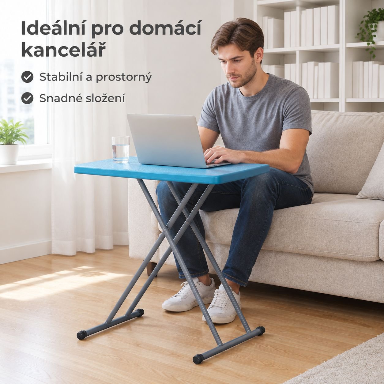 Výškově nastavitelný skládací stůl přenosný čtvercový stůl