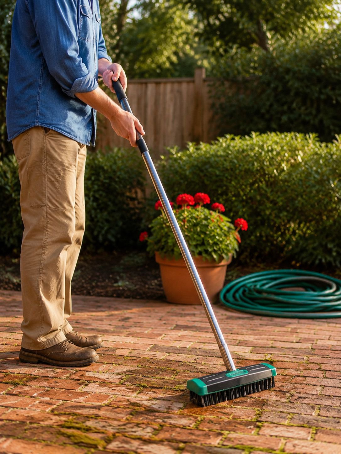 Herramienta de limpieza para patios y caminos de piedra