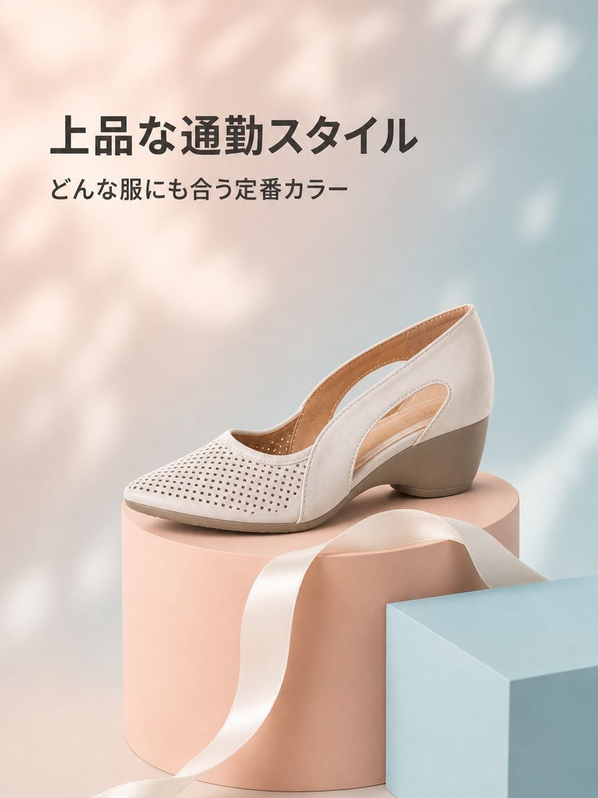レディースウェッジソールパンチングパンプス