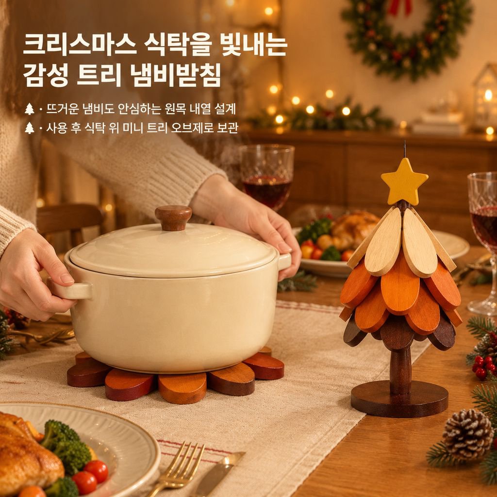 트리형 우드 냄비받침 크리스마스트리 내열 컵받침 방열 테이블 장식