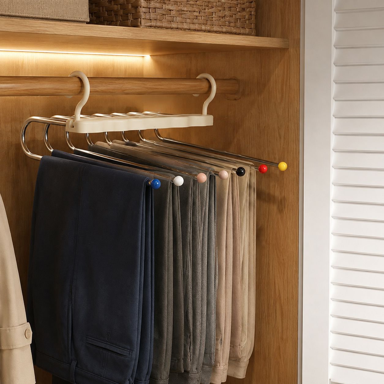 Foldable multi-layer pants rack in closet