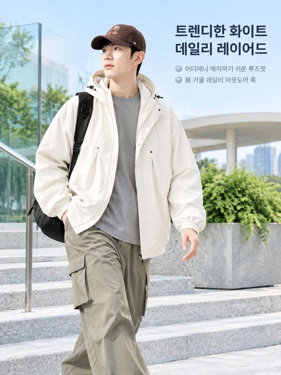 남성 아웃도어 등산 방풍 재킷 루즈핏 트레이닝 아우터 후드 봄가을 카고 자켓