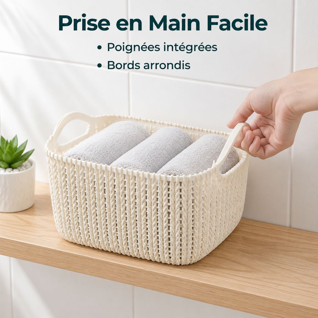 Panier de rangement de bureau en plastique effet rotin