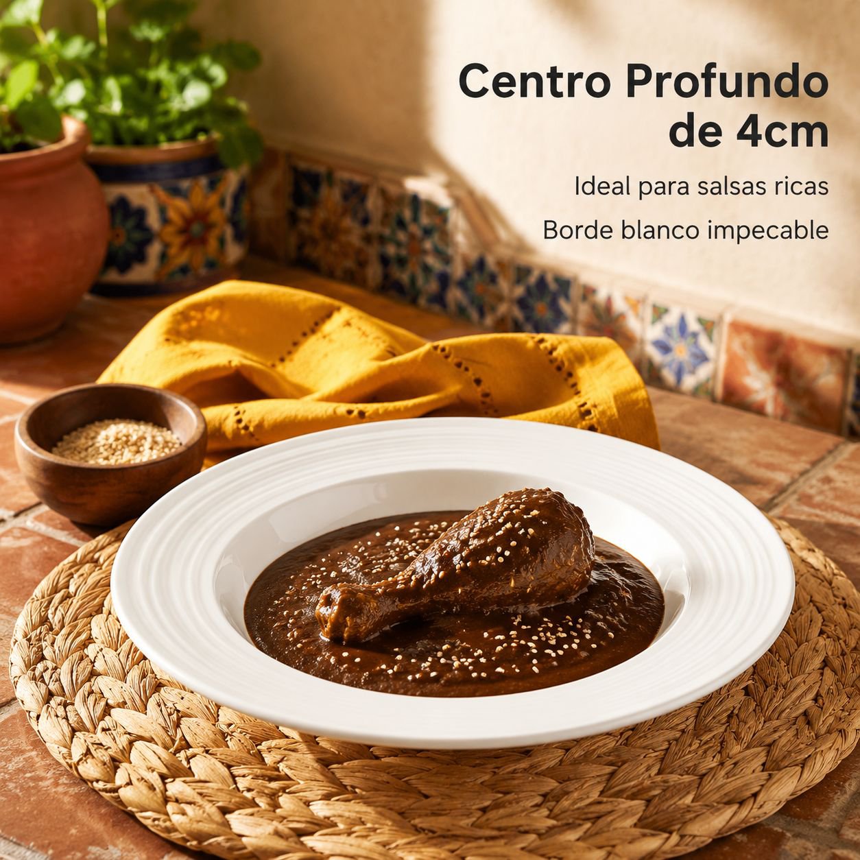 Plato de cerámica con diseño en relieve de sombrero de paja y color liso
