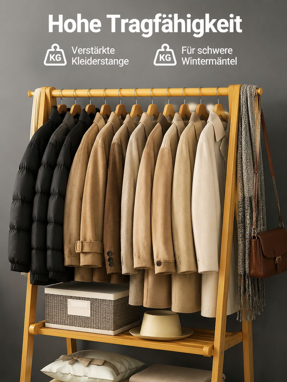 Klappbare Garderobe aus Massivholz