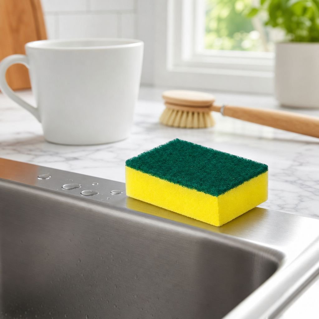 Powerful Decontamination Dishwashing Sponge Cloth in use on dirty dishes