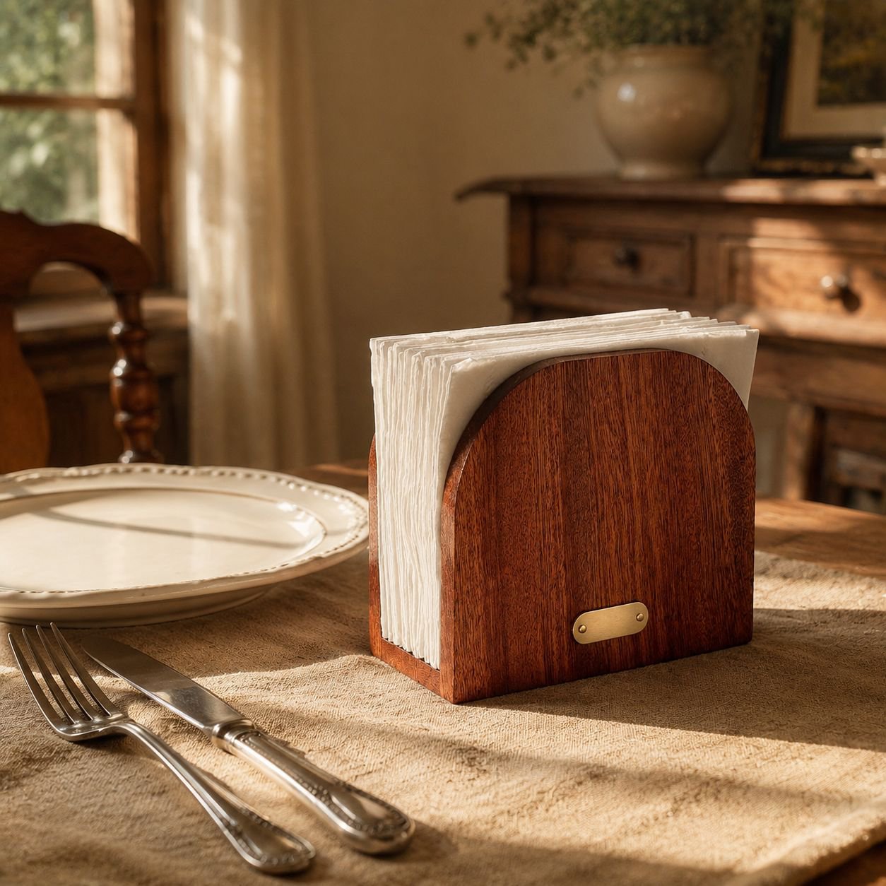 Porta servilletas vertical de madera de sombra roja para mesa de restaurante