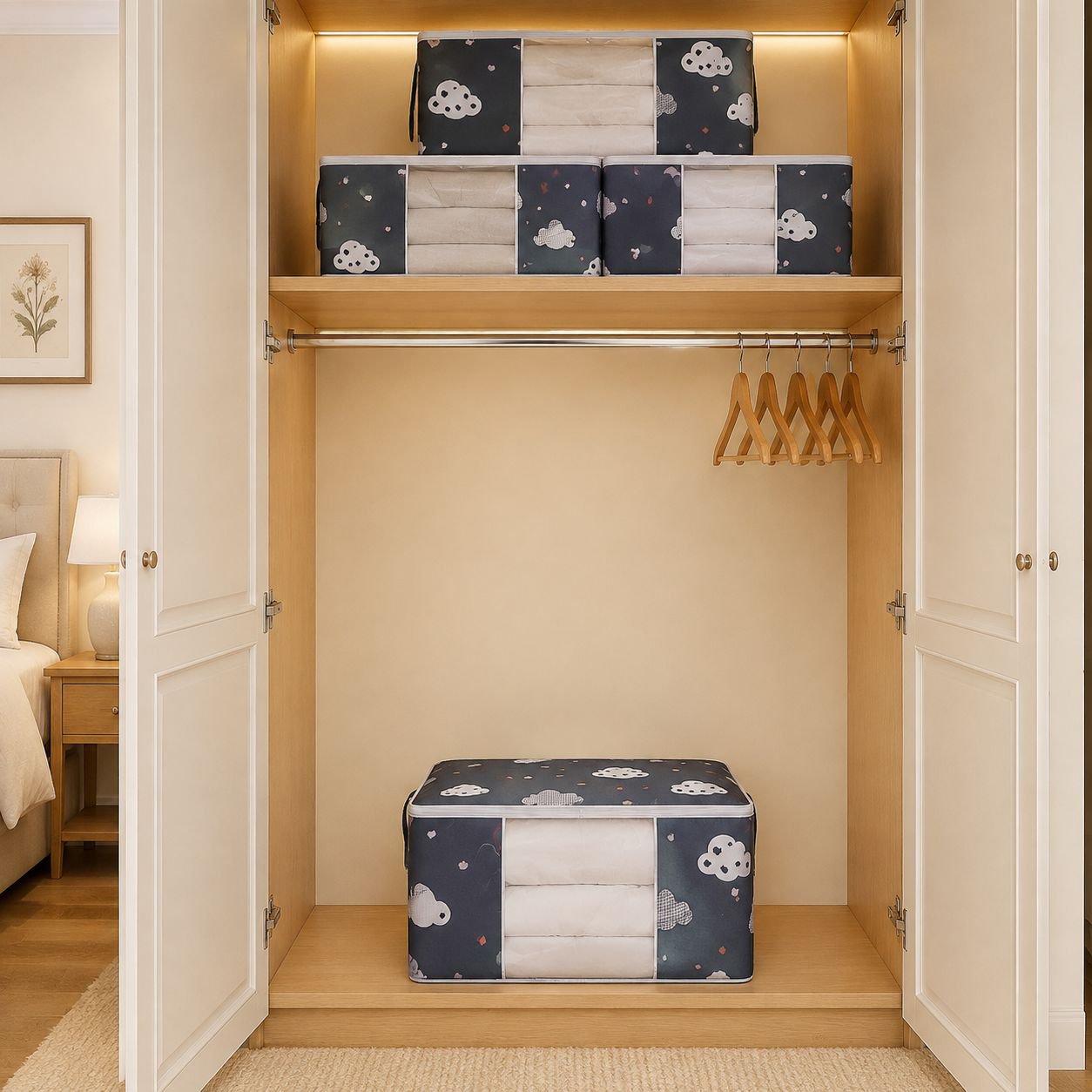 Multi-functional foldable storage bag for clothes organization