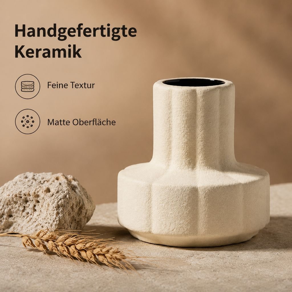 Nordische Keramikvase im Wabi-Sabi-Stil fuer Blumen und Hydrokultur