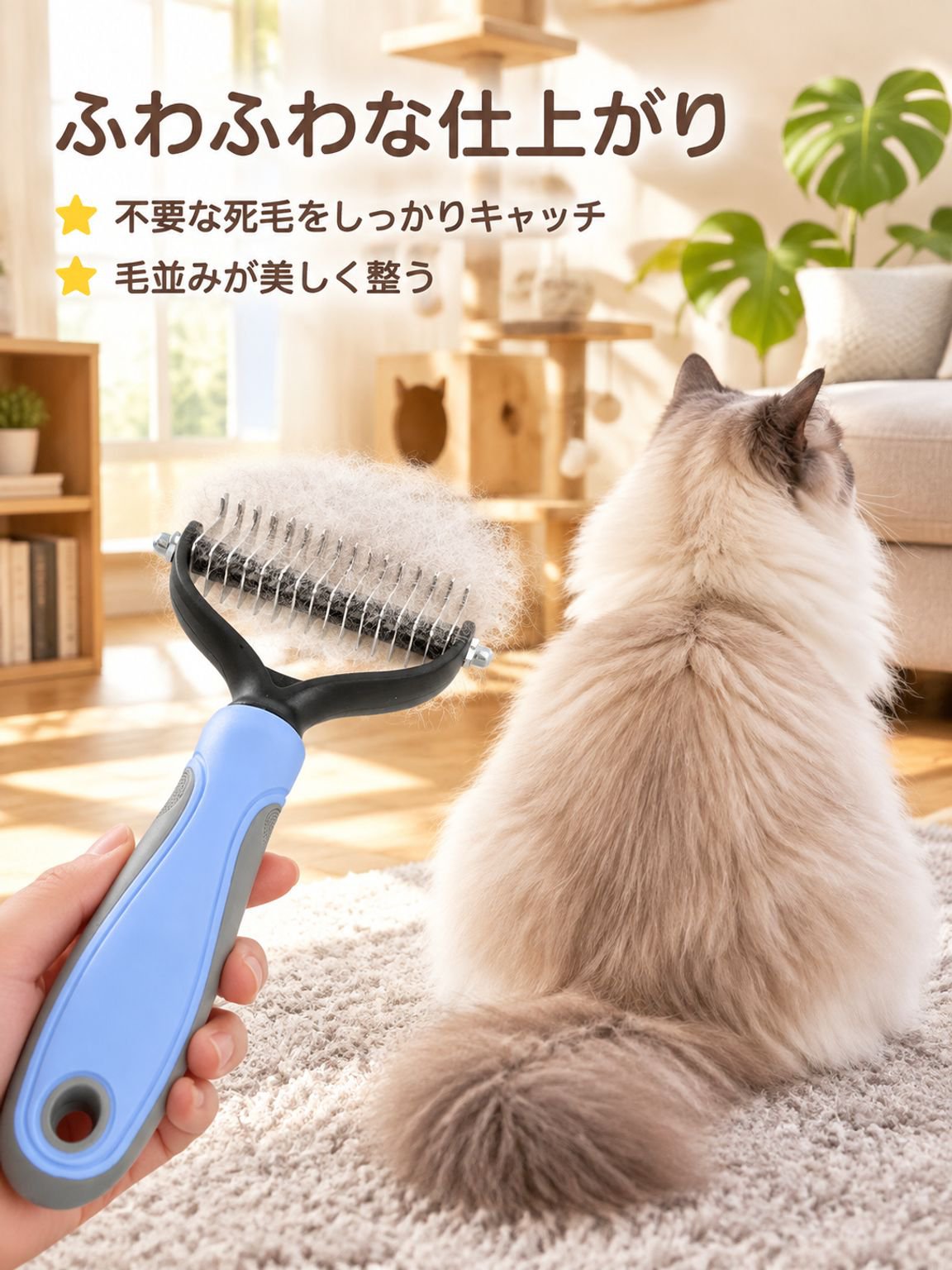 厚い髪結び除去ペット用両面ブラシ