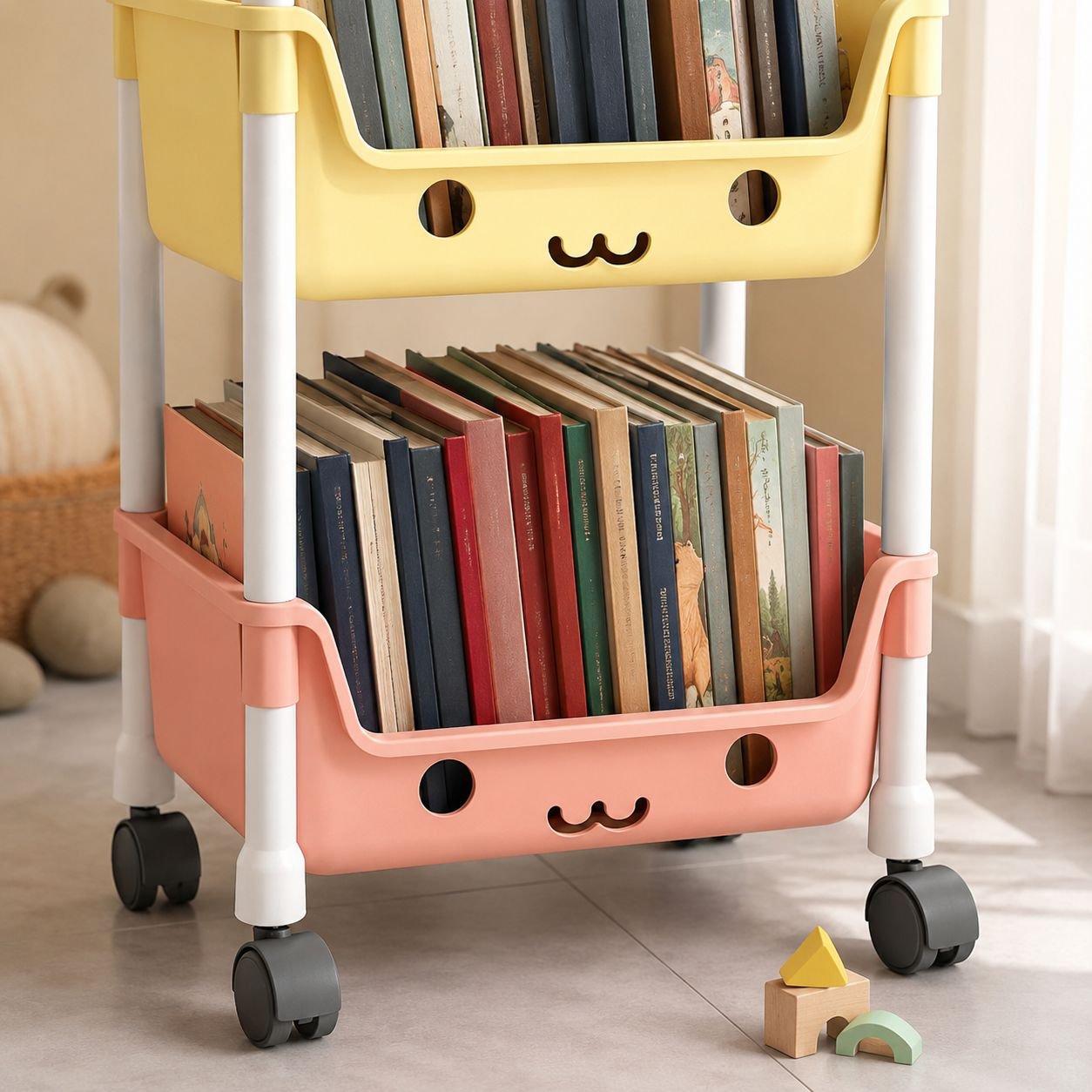 Children’s bookshelf with multiple storage layers