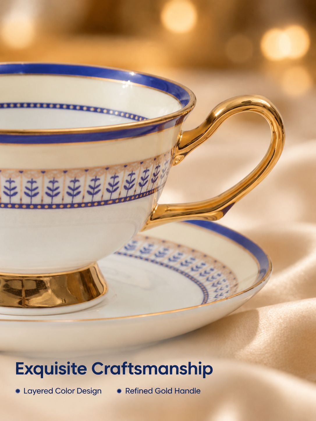 Golden edged bone china tea cup and saucer set