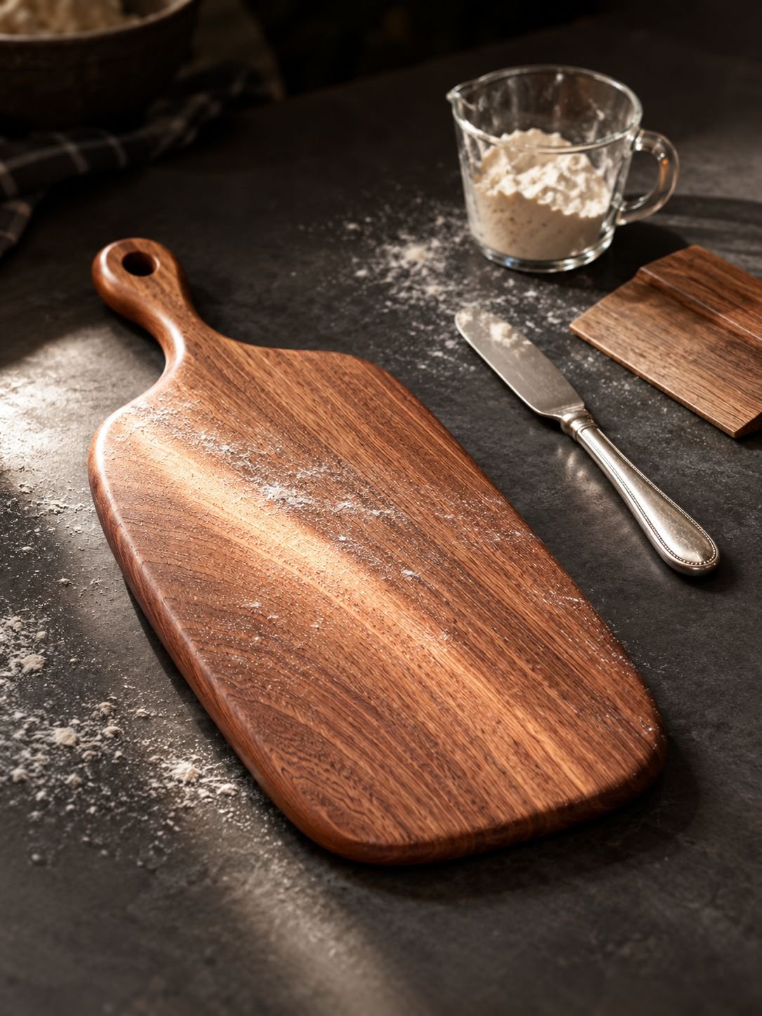 Tabla de ébano para preparar frutas en la cocina