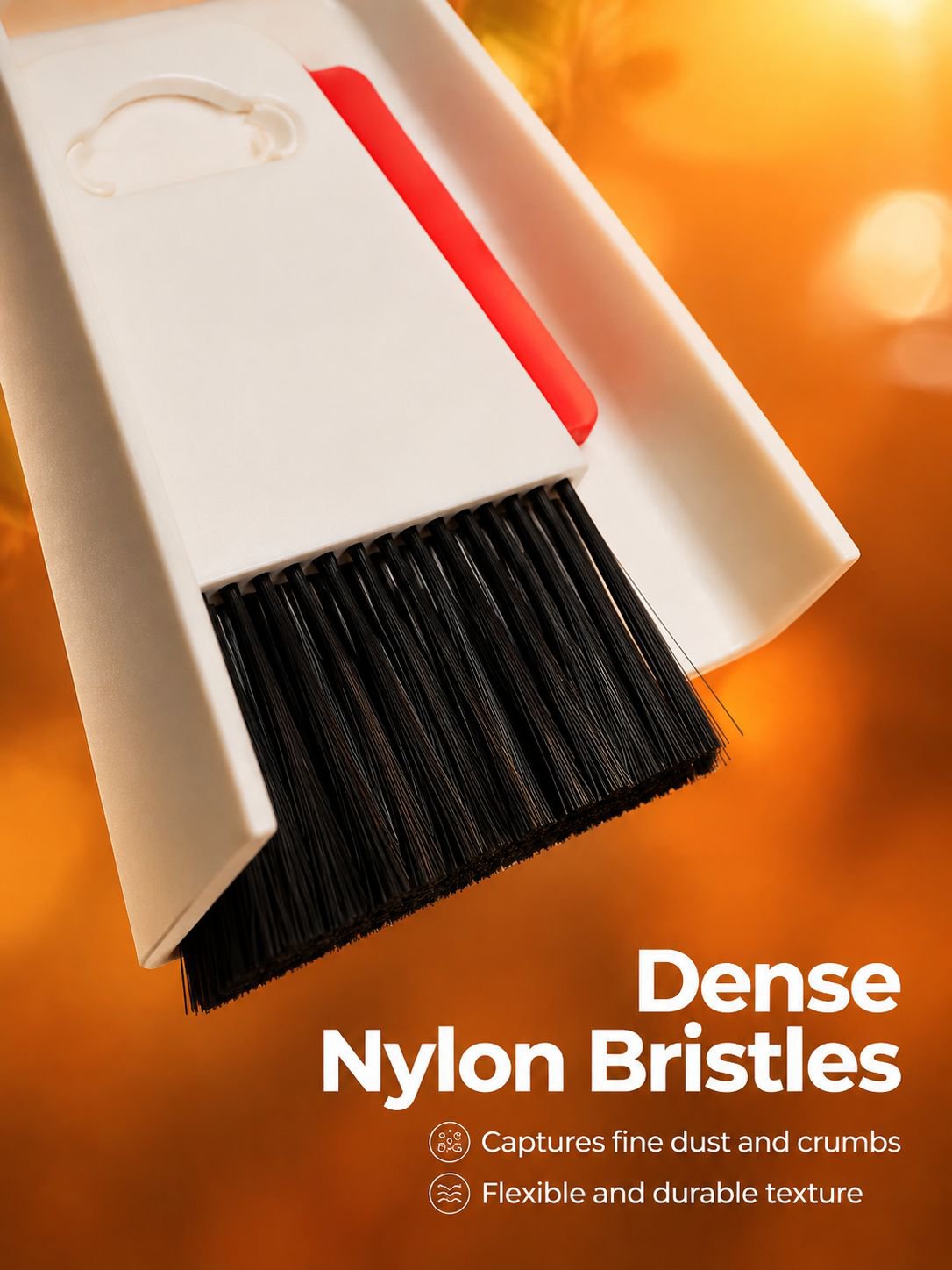 Household mini broom and dustpan set on office desk