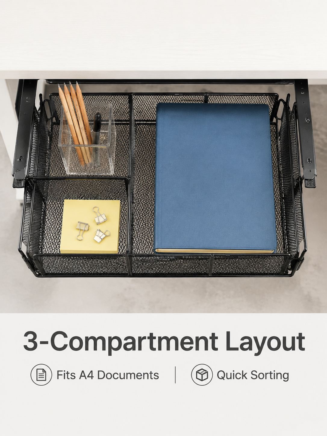 Under-desk drawer storage rack