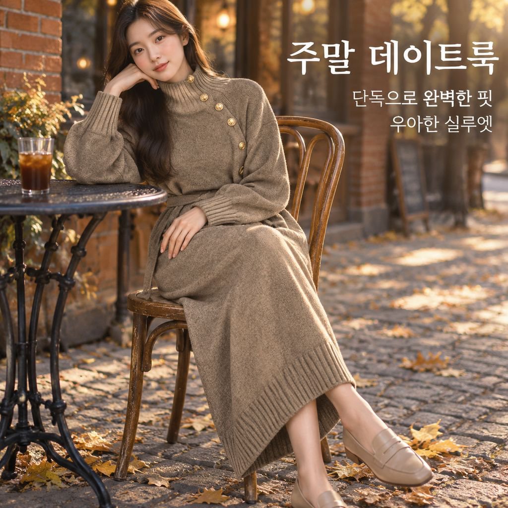 봄가을 여성 코트 이너 롱 니트 원피스 미디 스웨터 드레스