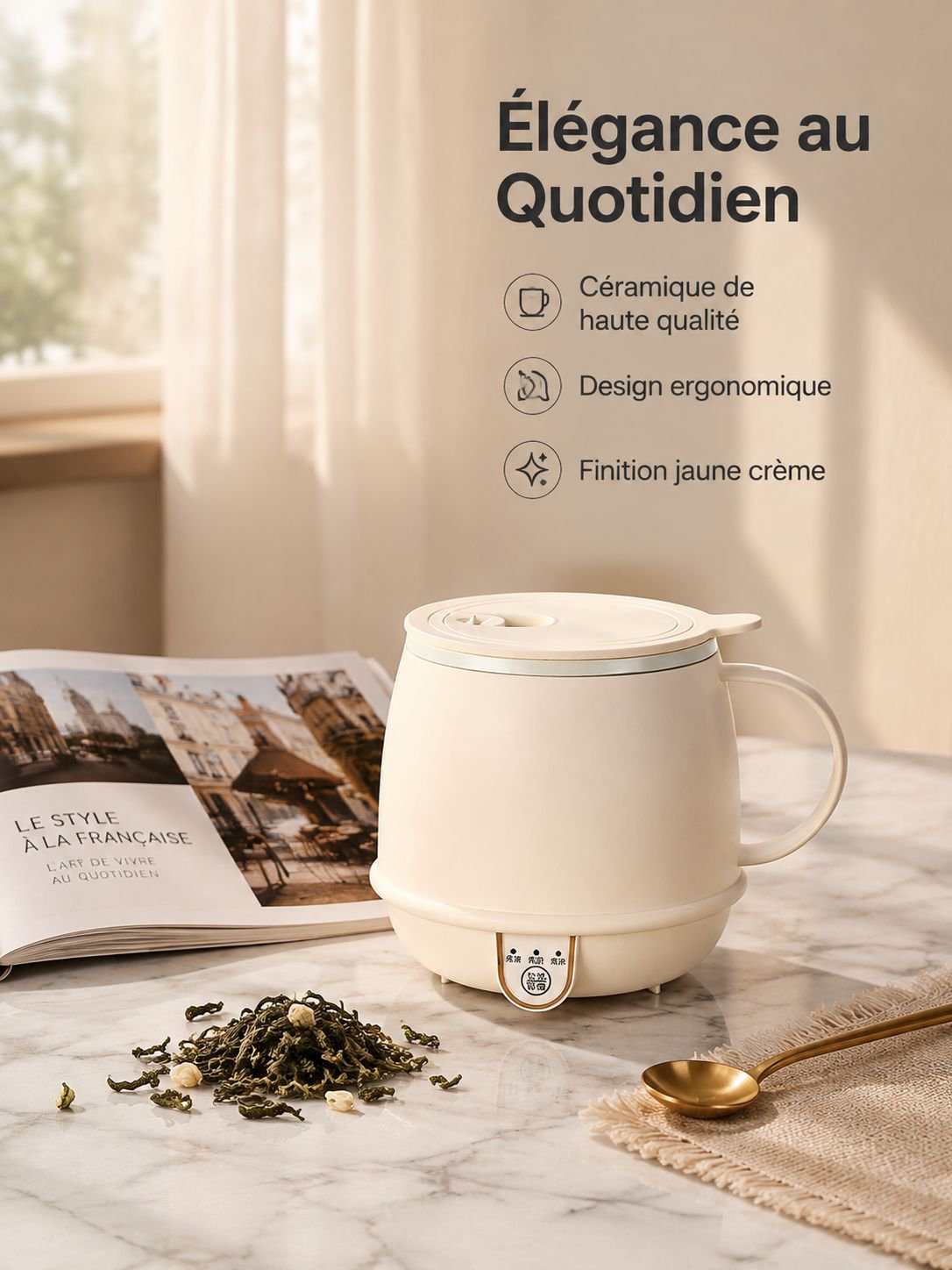 Mug théière en céramique 600ml, 5 vitesses de réglage, infusion rapide en 3 minutes