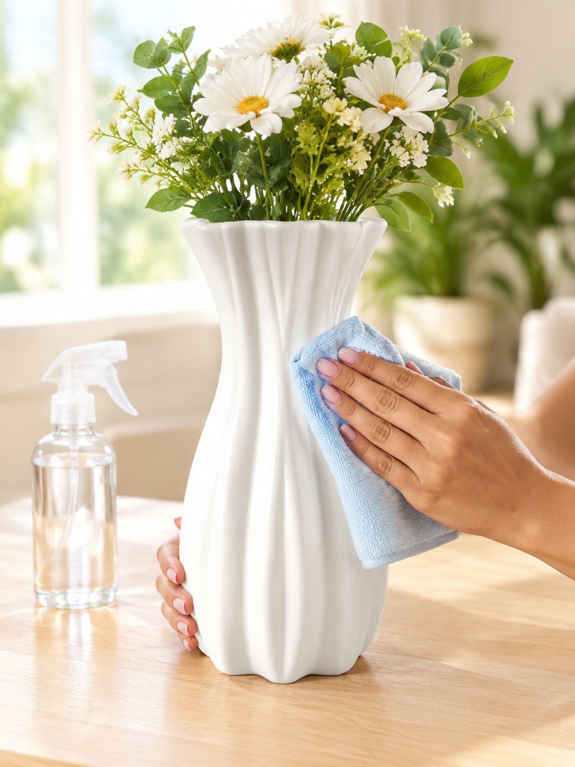 Jarrón y maceta de plástico con flores artificiales, adorno retro para el hogar