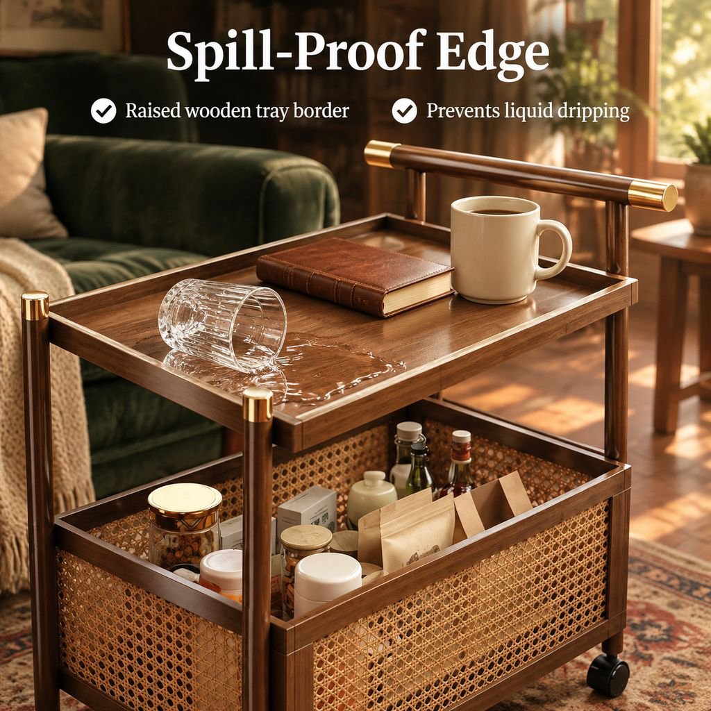 Retro Mobile Side Table Rolling Snack Cart Bedside Storage Small Coffee Table