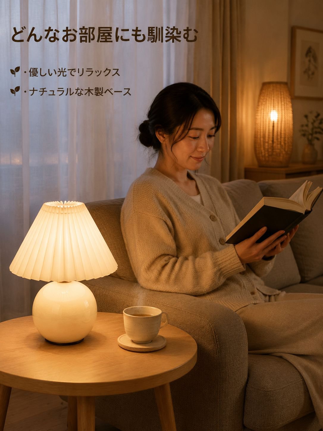 プリーツ加工のテーブルランプ