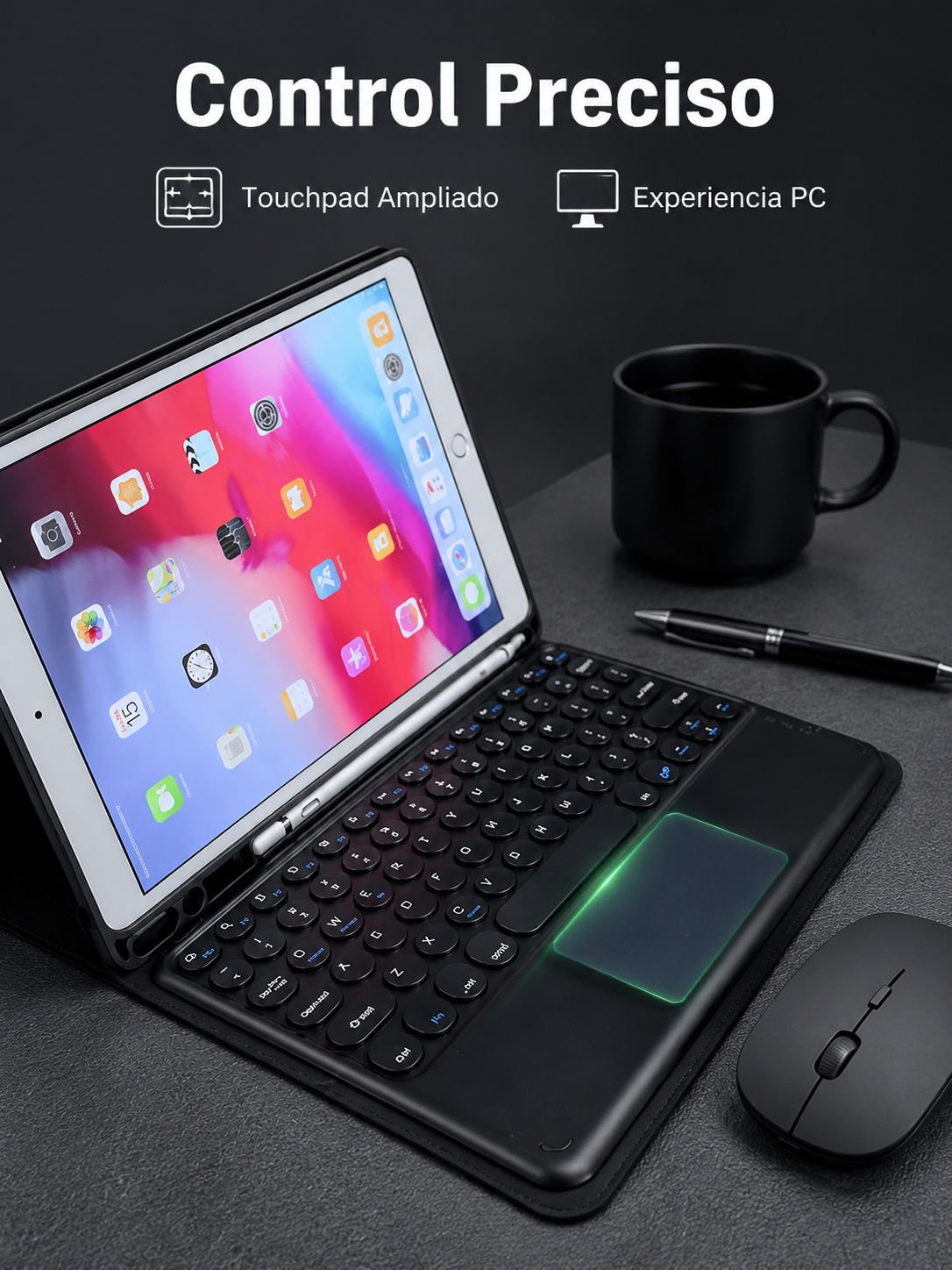 Funda para tablet con teclado táctil Bluetooth