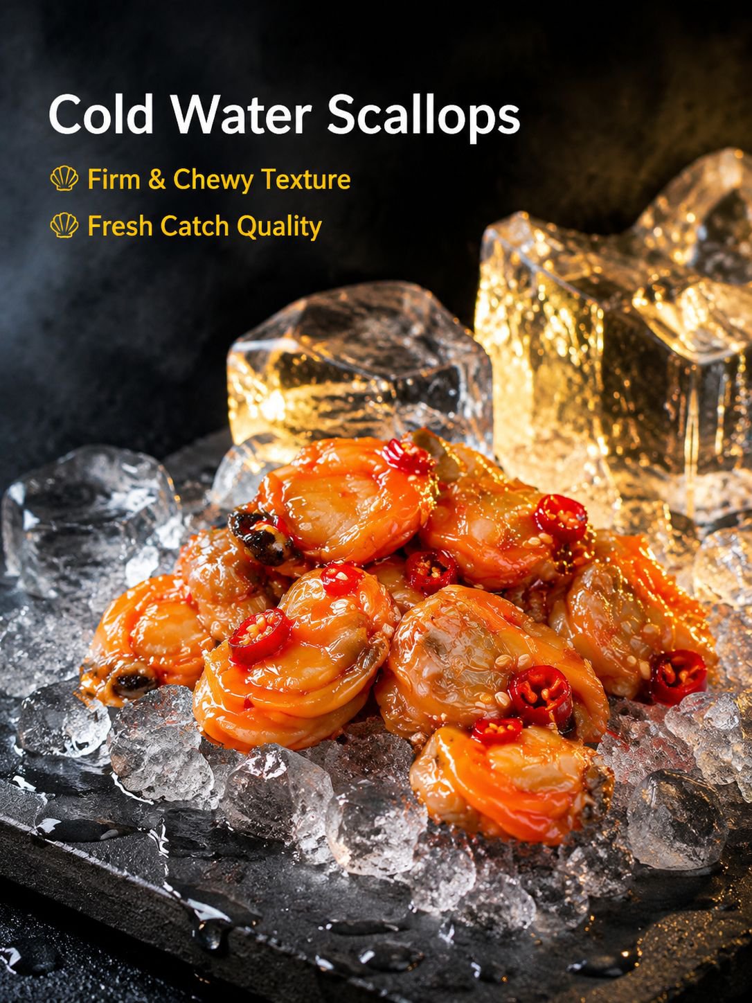 Tender canned scallop meat with spicy garlic seasoning