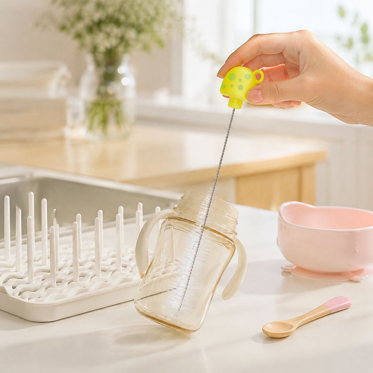 Baby bottle cleaning tool with ergonomic heart design