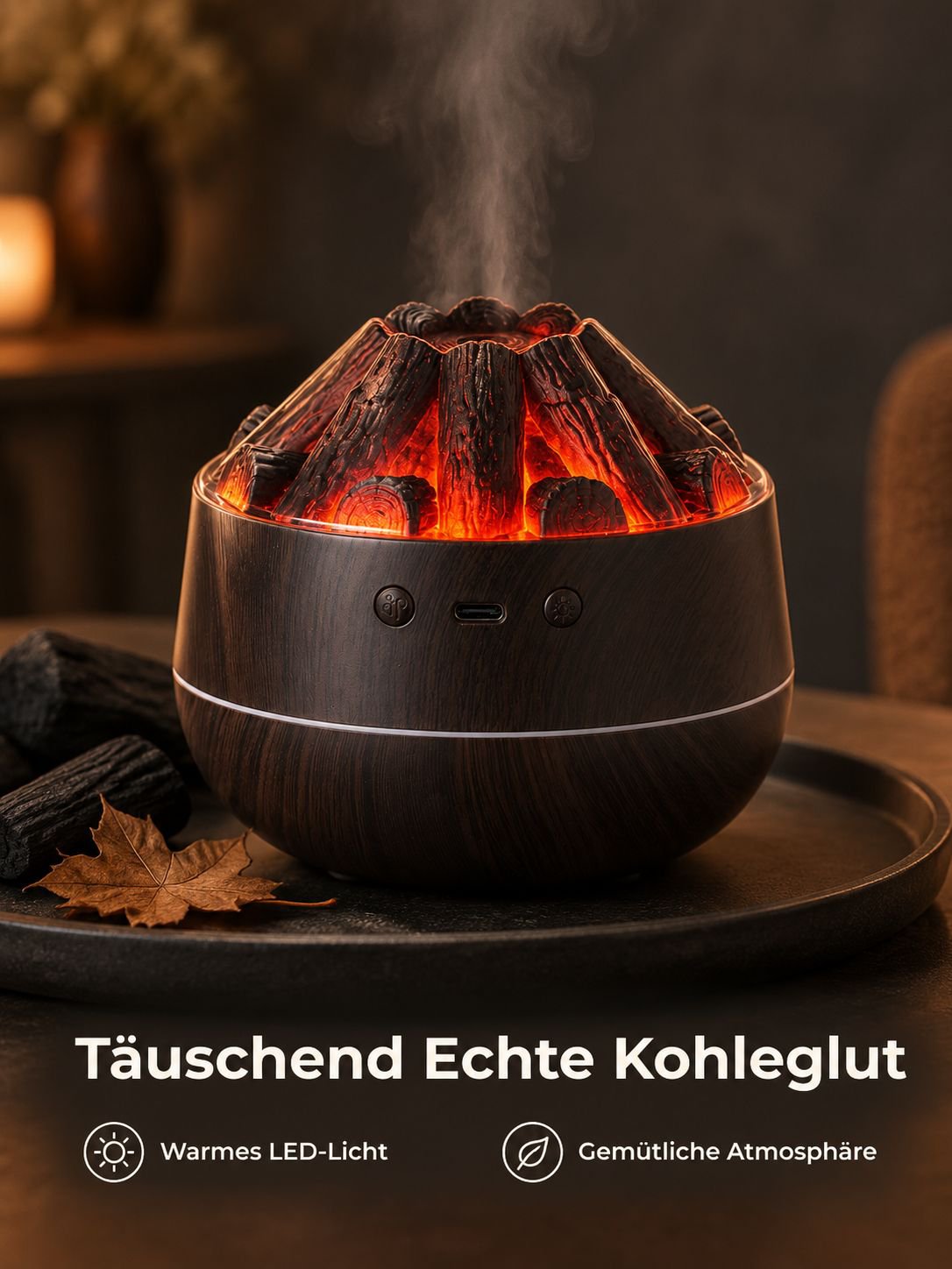 Realistische Kohleglut-Luftbefeuchter mit großem Nebelausstoß