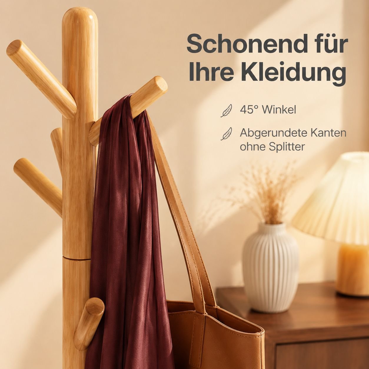 Freistehende Garderobe und Hutablage aus Massivholz
