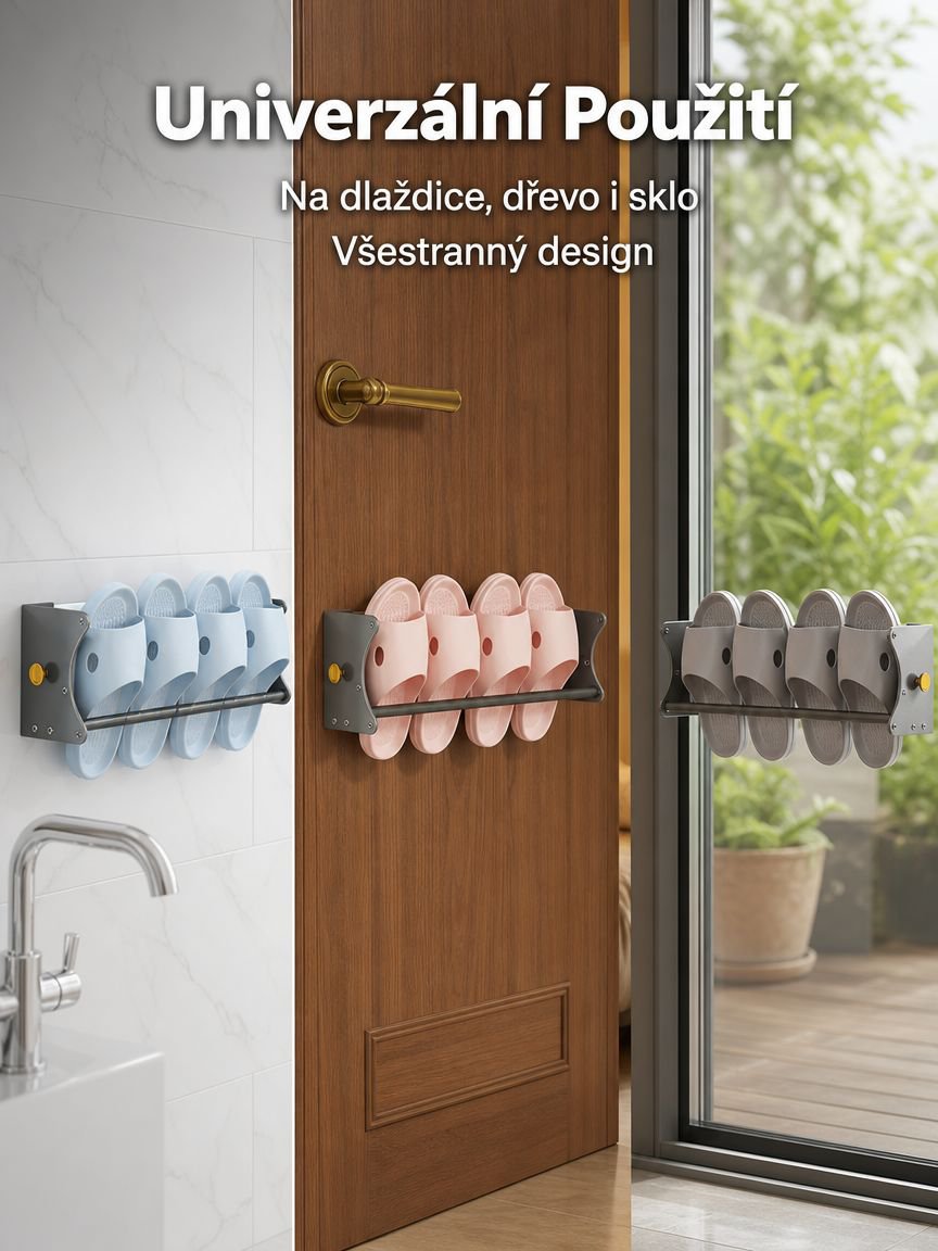Bezvrtací nástěnný magnetický držák na pantofle pro vnitřní použití