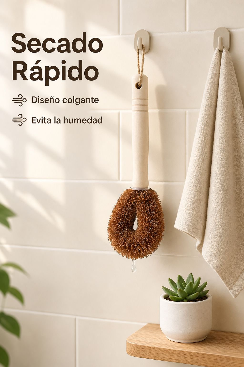 Cepillo para lavar ollas de mango largo de fibra de coco natural