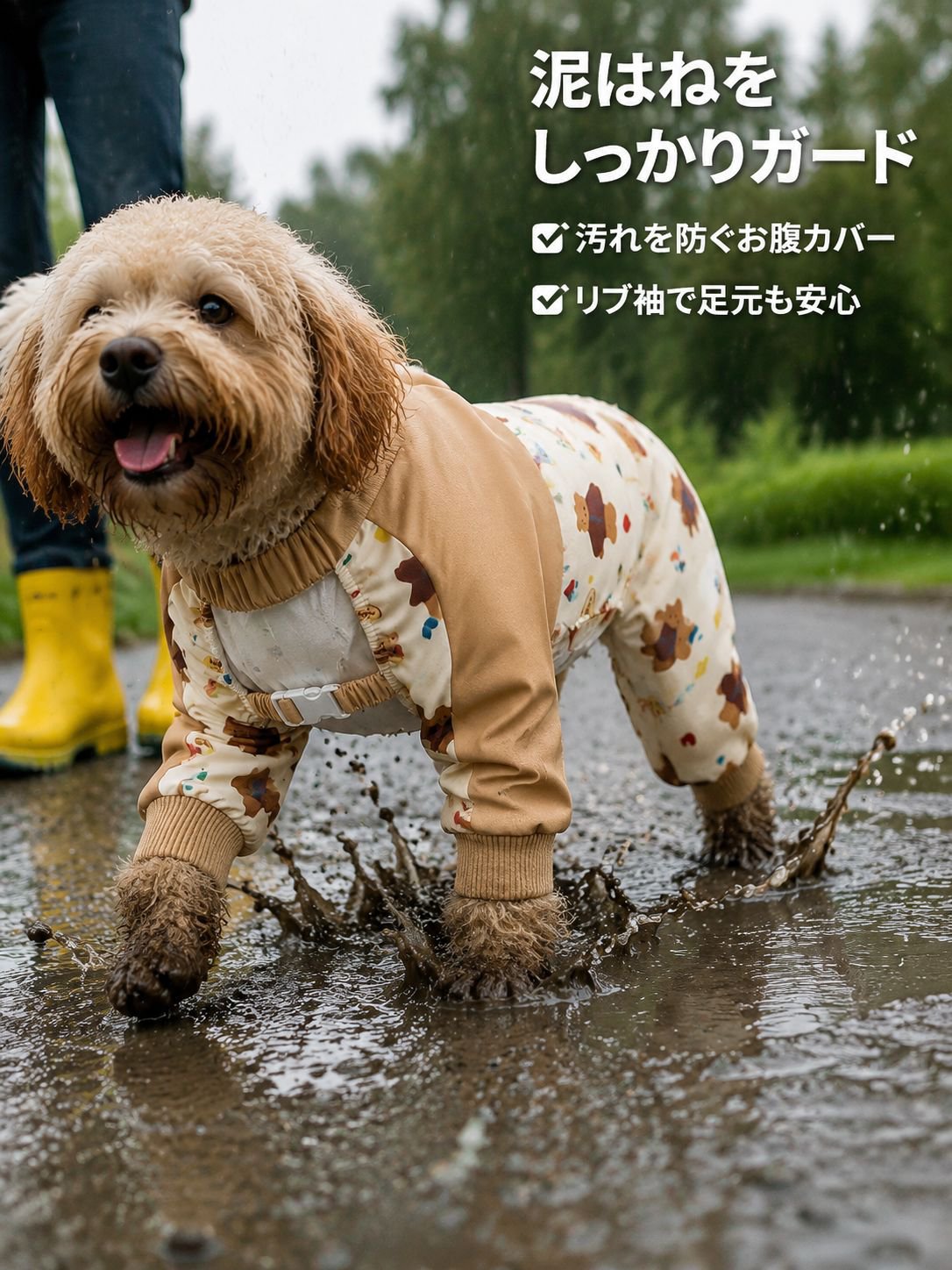 小中型犬プリントの防塵パンツ