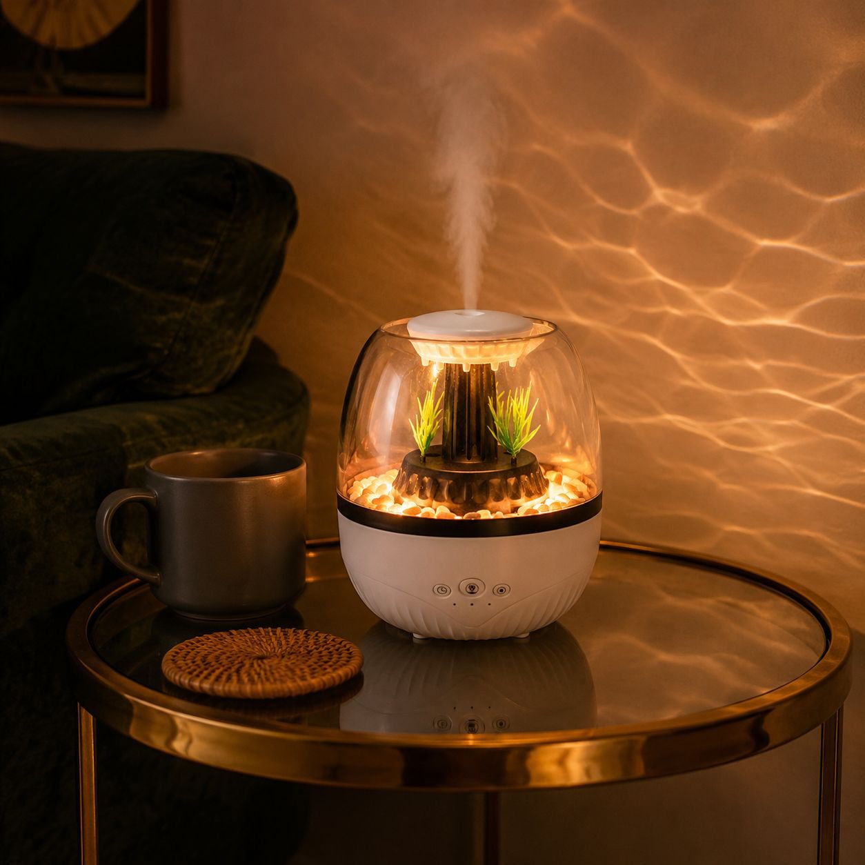 Home Silent Fish Tank Aroma Diffuser, Seven-Color Ambient Light Timed Humidifier