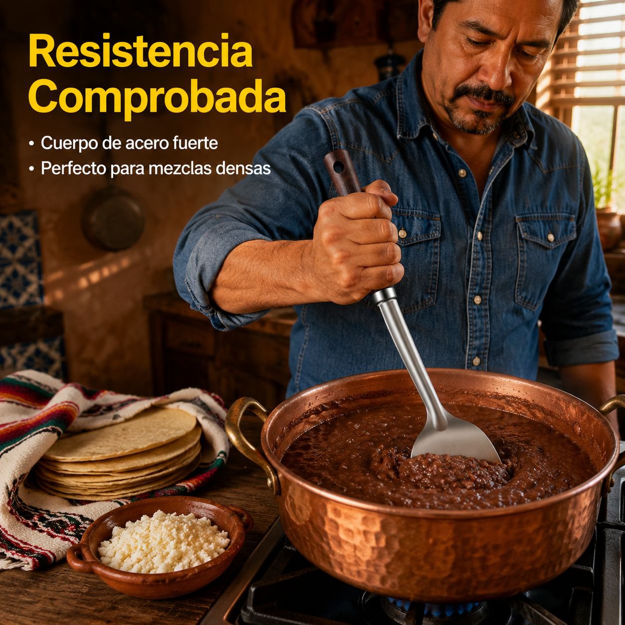 Espátula de acero inoxidable con mango de madera