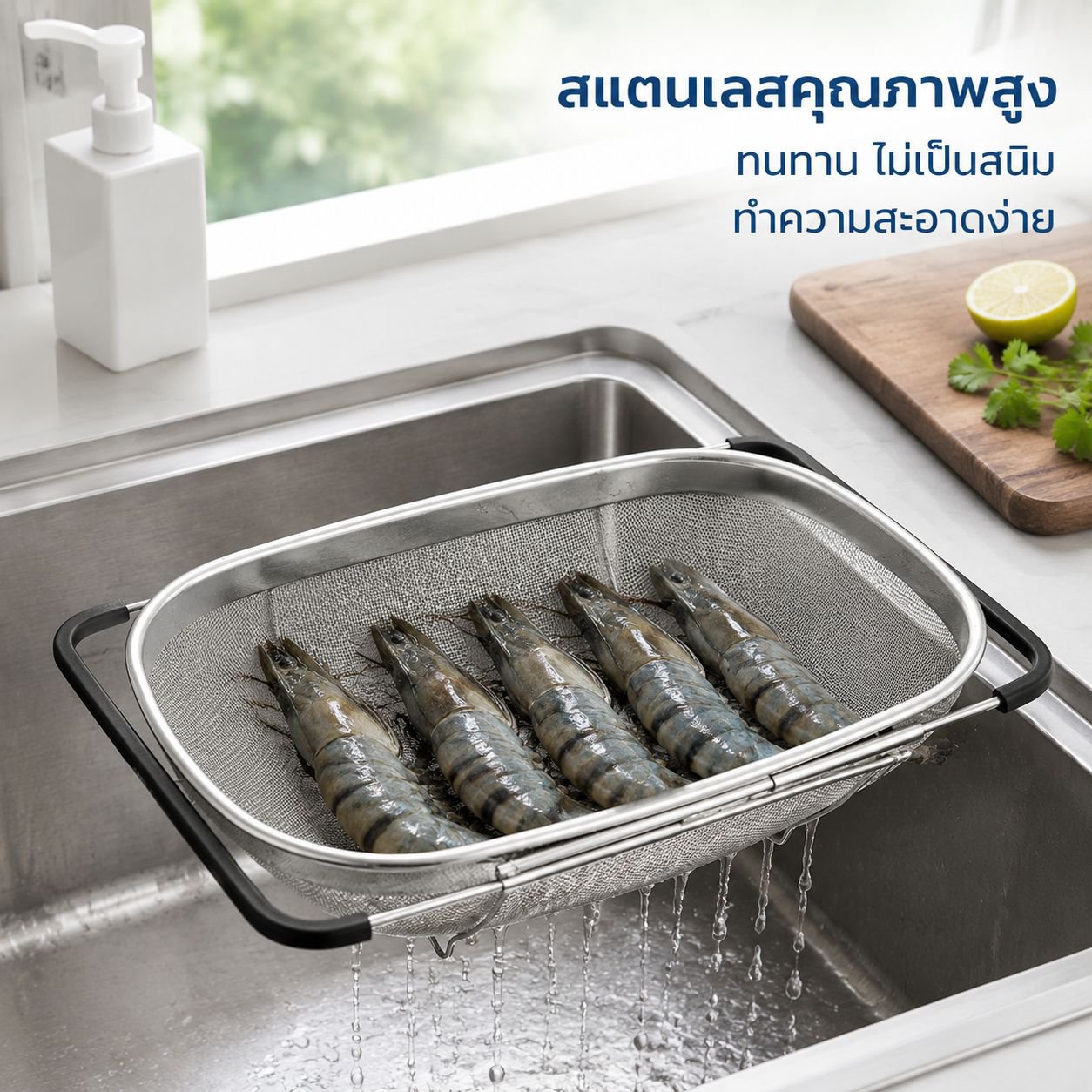 ตะกร้ากรองผักแบบยืดได้ ทำจากสแตนเลส สำหรับอ่างล้างจานในครัว