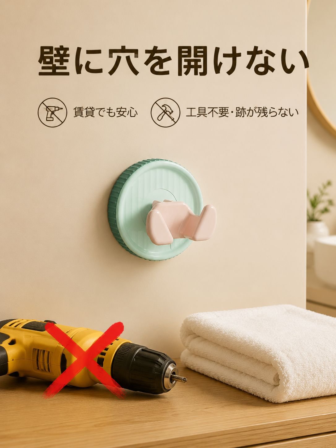 穴開け不要吸盤プラグフック
