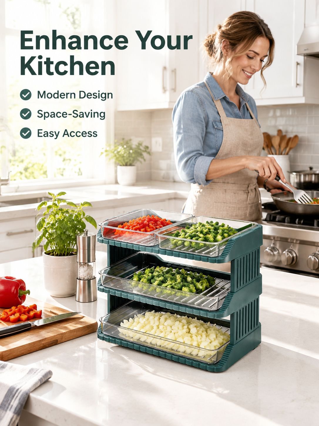 Multi-Layer Kitchen Prep Tray Rack, Multifunctional Storage Organizer