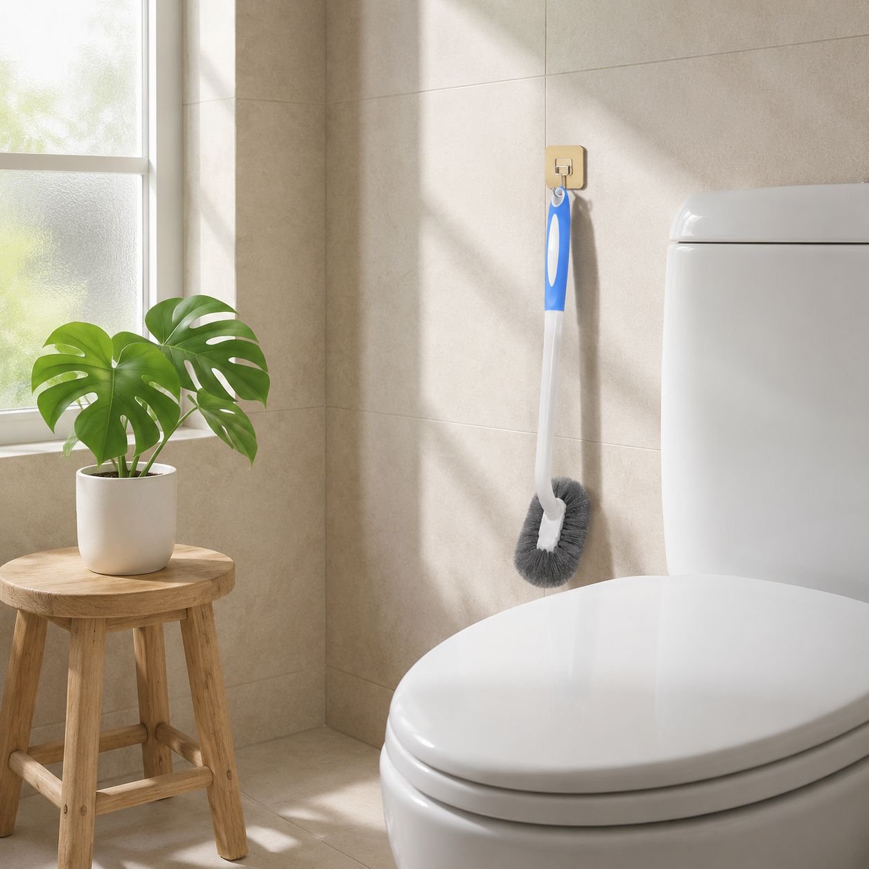 Wall-mounted multifunctional toilet brush for bathroom cleaning