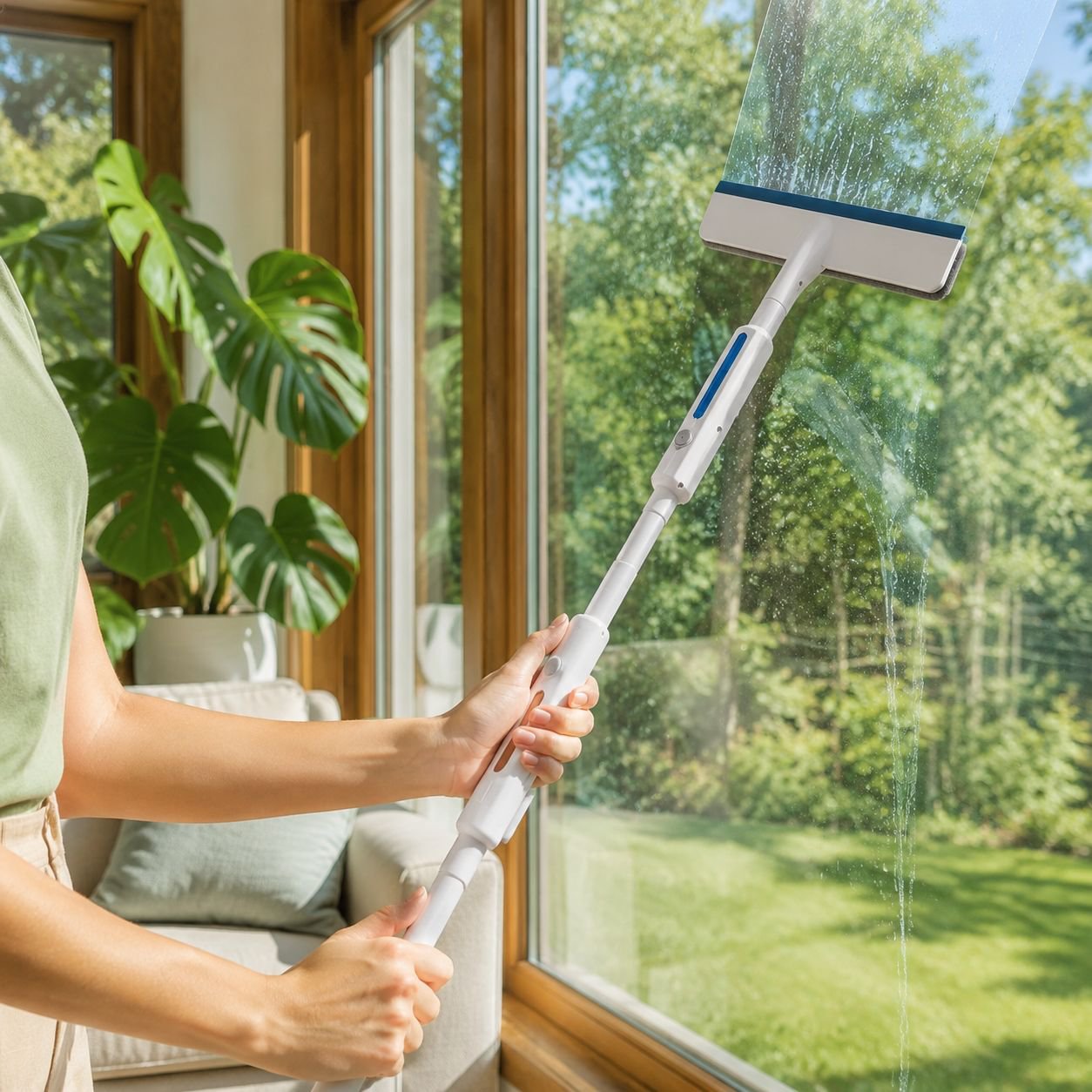 Double-sided spray glass squeegee for household window cleaning