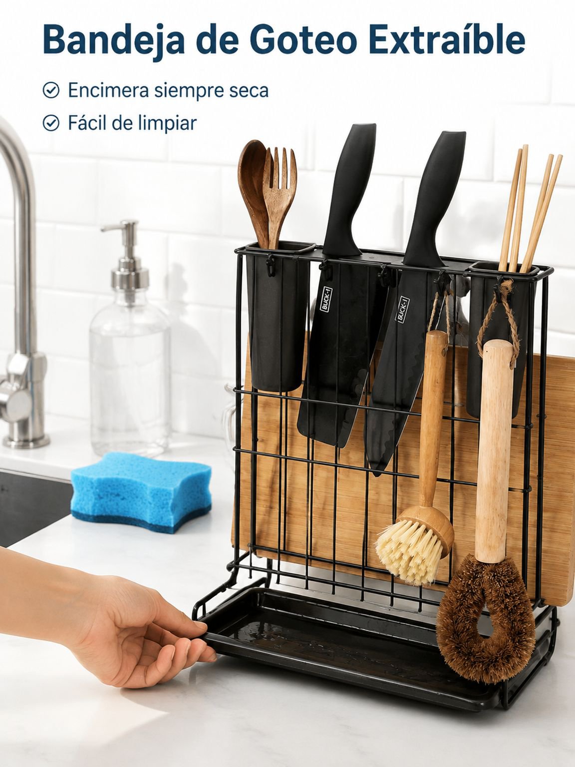 Soporte doméstico para cucharas con tabla de picar