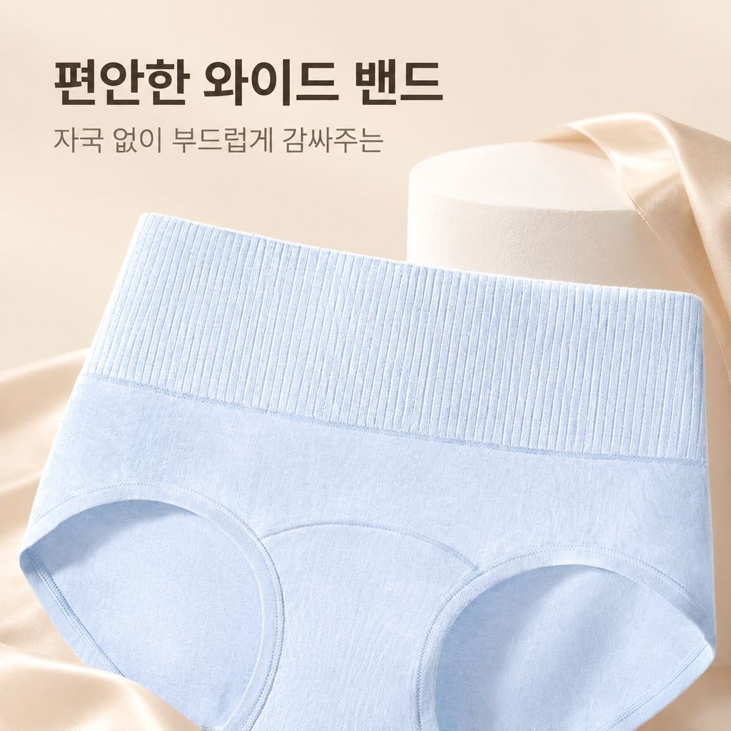 여성 팬티 길어진 밑폭 중간 허리 디자인, 순면 편안하고 통기성 있음