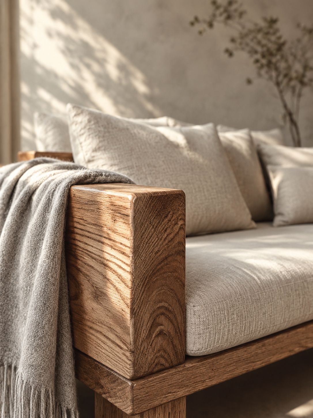 Fauteuil canapé trois places minimaliste en bois massif wabi-sabi