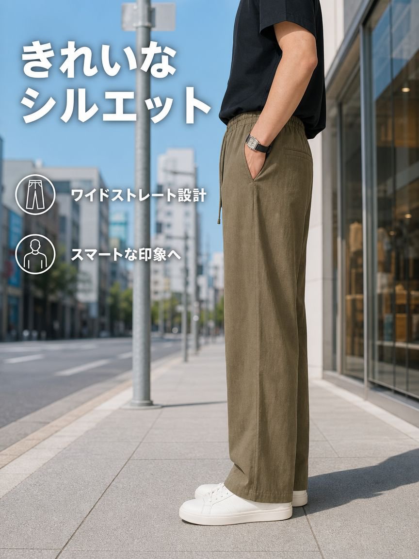 夏向けの薄手でレトロなワイドレッグストレートルーズ通勤パンツ