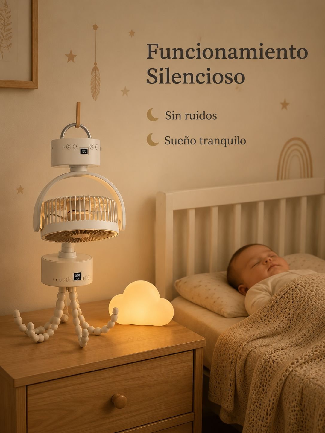 Ventilador portátil tipo pulpo para bebé, silencioso, de escritorio, recargable por USB